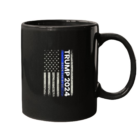 Trump 2024 Back The Blue Thin Blue Line Police American Flag Mugs