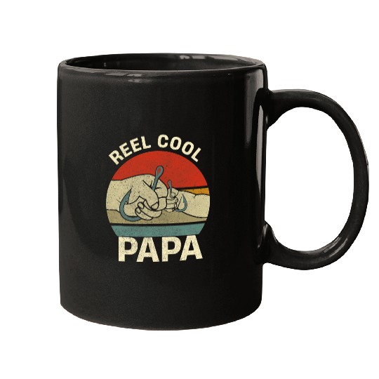 Reel Cool Papa Dad Funny Fishing Fathers Day Fisherman Fish Mugs