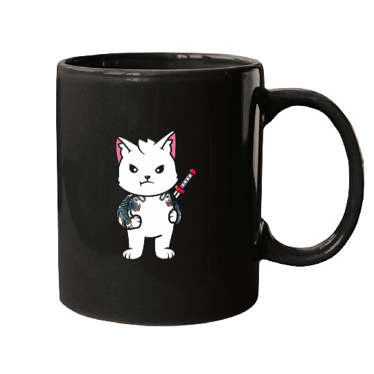 Samurai Cat Katana Ninja Yakuza Tattoo Japanese Culture Mugs