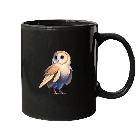 Owl Pet Barn Owl Bird Animal Cute Cartoon Stylized Art Graphic Mugs