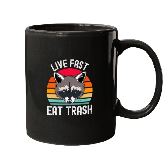 Raccoon Pet Retro Live Fast Eat Trash Mugs