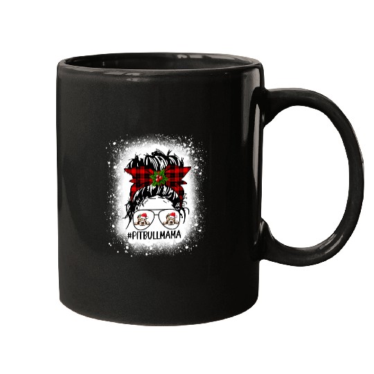 Bully Mama buffalo plaids Messy Bun Christmas Bleached Pitbull Dog Mugs