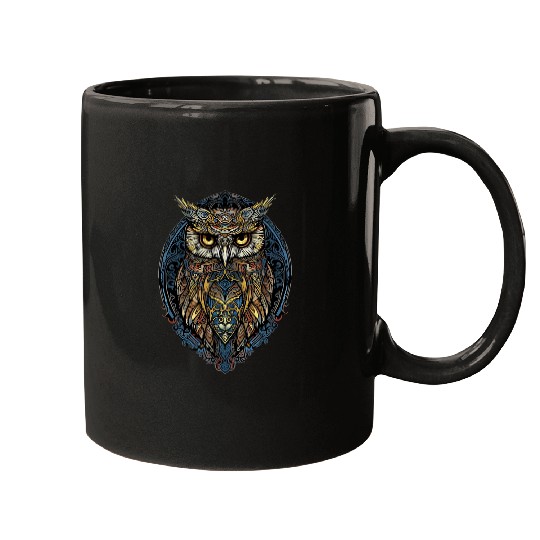 Owl Pet Stained Glass Gothic Aesthetic Owl Intricate Graphic Design 1 Mugs