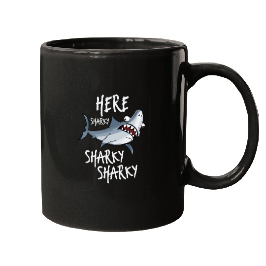 Here Sharky Fisherman Shark Fin Deep Sea Fishing Rod Angler Mugs