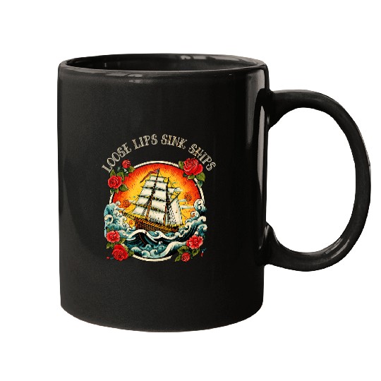 Loose Lips Sink Ships vintages Tattoo Mugs
