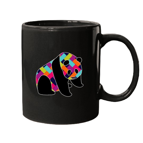 Panda Pet with Colorful Herringbone Pattern Mugs