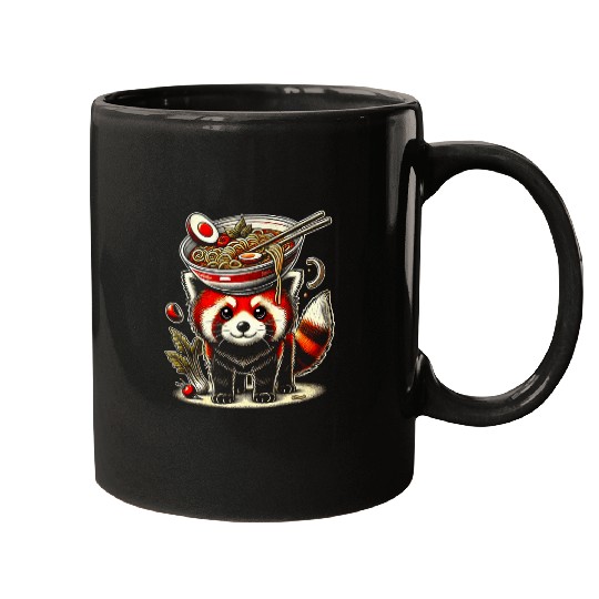 Panda Pet Kawaii Red Panda Japan Food Ramen Pho Bo Funny Bowl Mugs