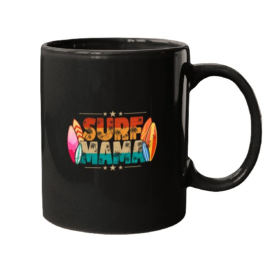 Surf Mama Surfer Mommy Mom Summer Beach Vibes Surfing Mugs