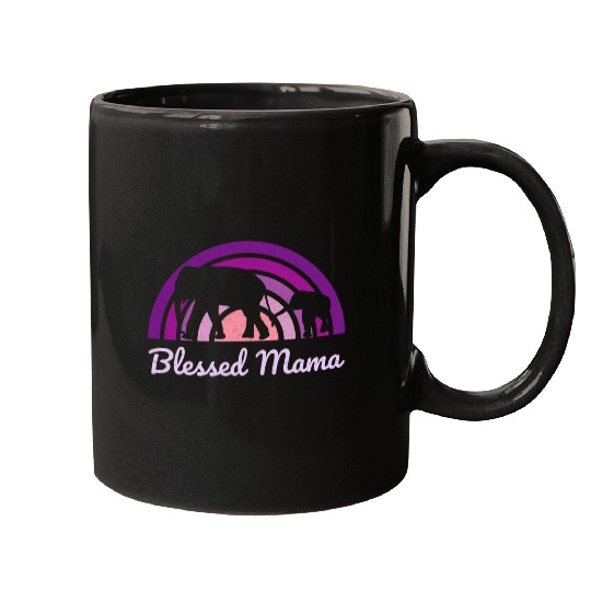 Elephant Pet Blessed Mama Rainbow Elephant Mother Lavender Purple Mugs