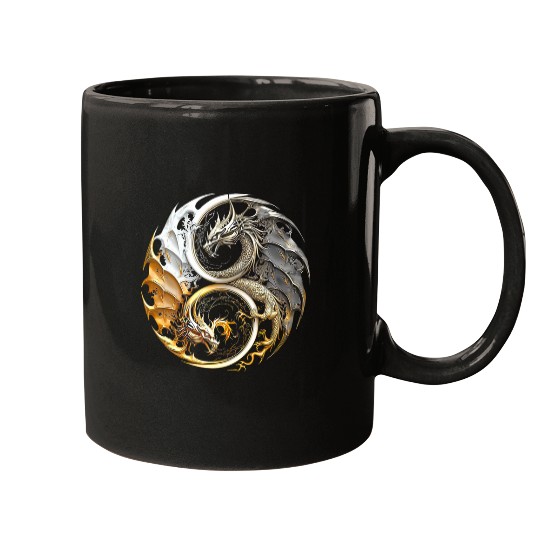 Viking Dragon Circle Yin Yang Mugs