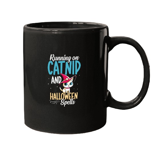 Running On Catnip And Halloween Spells Owner Halloween Cat Mugs