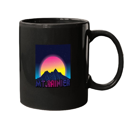 Mount Rainier Vaporwave Mountain Mountaineer Washington Mugs