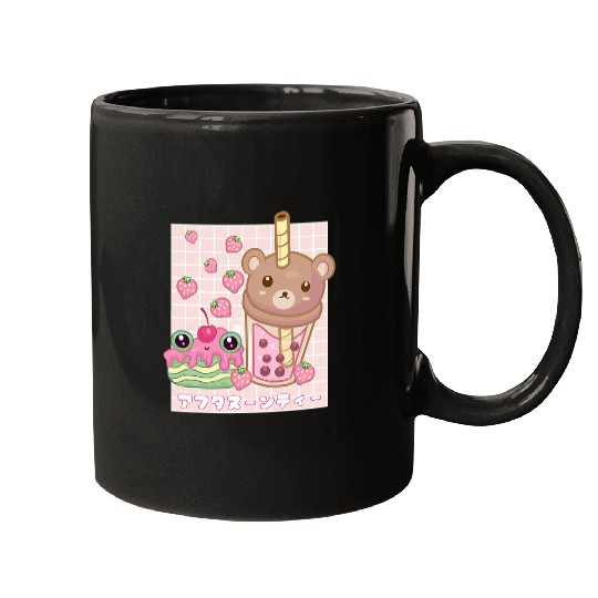 Bear Pet Kawaii Aesthetic Bubble Milk Tea Bear Boba Strawberry Cake 67 Mugs
