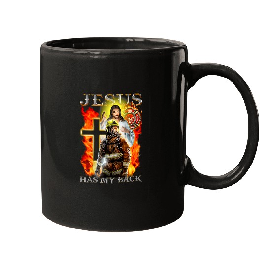 Fireman Firefighter Memorial Jesus Has My Back Faith Over Fear Firemen Mugs