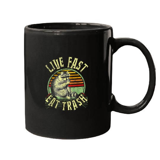 Raccoon Pet Live Fast Eat Trash Retro Distressed 2 Mugs