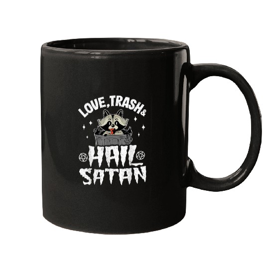 Raccoon Pet Love Trash Hail Satan Band Goth Rock Satanic Raccoon Mugs