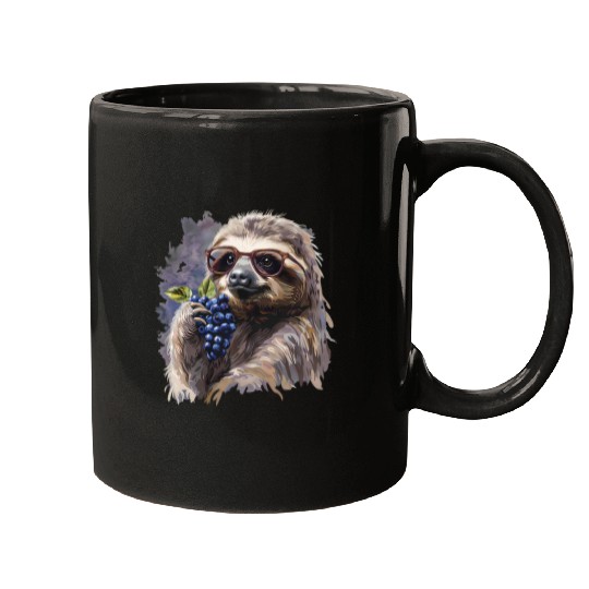 Sloth Pet Blueberry Sloth Sunglasses Animal Art Blueberries Portrait Mugs