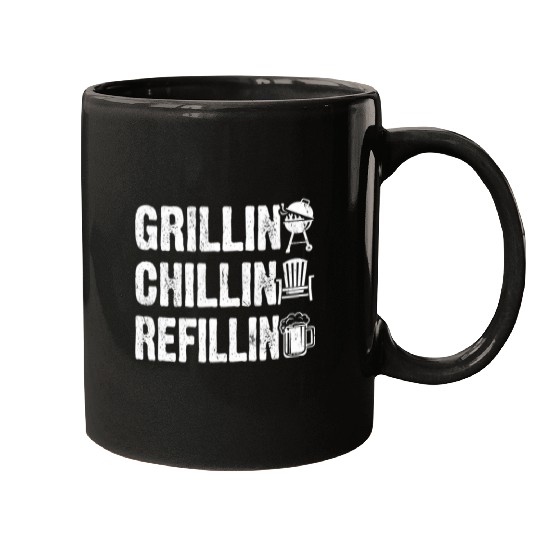 Beer Fun Grillin Chillin Refillin Barbeque BBQ Party Drinking Beer Mugs
