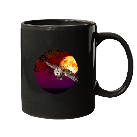Owl Pet Full Blood Moon and Owl Mugs