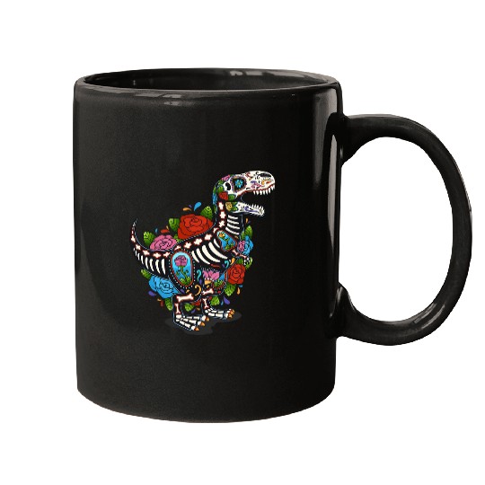 T Rexs Dino Sugar Skull Mexico Calavera Dia De Los Muertos Mugs