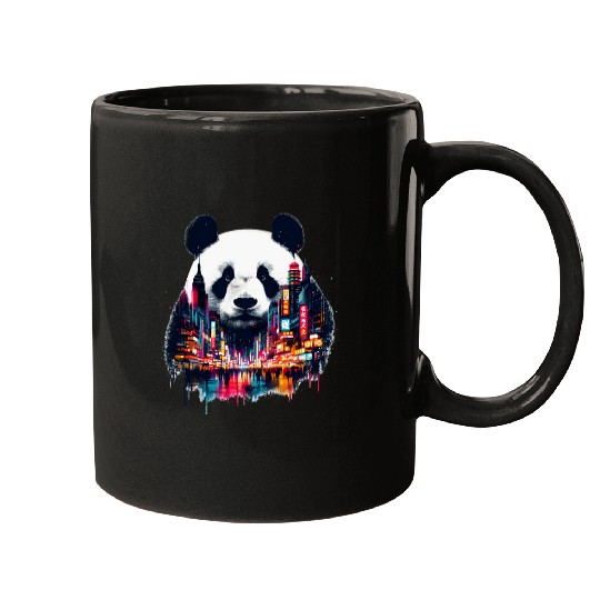 Panda Pet Double Exposure Giant Panda Chinatown Landscape Chinese Art Mugs