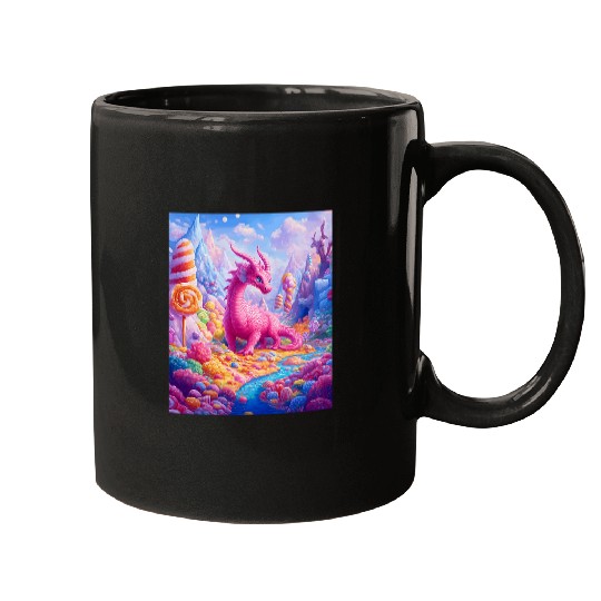Dragon Pet Whimsical Dragon in Candyland Mugs