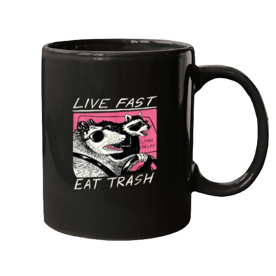 Raccoon Pet Live Fast Eat Trash Funny Retro Raccoon Opossum Mugs
