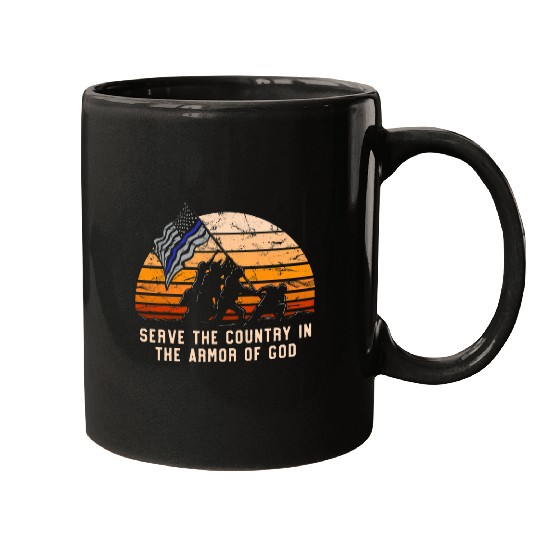 Serve in the Armor of God Thin Blue Line Police Officer Mugs