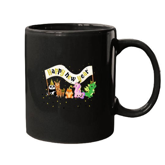 Dragon Pet Happy New Year Cute Animal Lama Unicorns Dragon Kids NYE Mugs