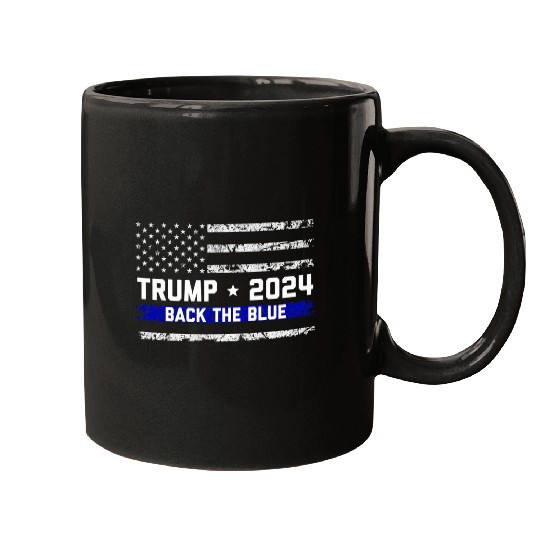 Police Job Trump 2024 Back The Blue Police Thin Blue Line USA Flag Mugs