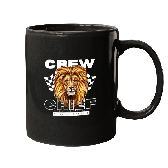 Lion Pet Pit Crew Chief Lion Checkered Flag Racing Car Racing Team Mugs