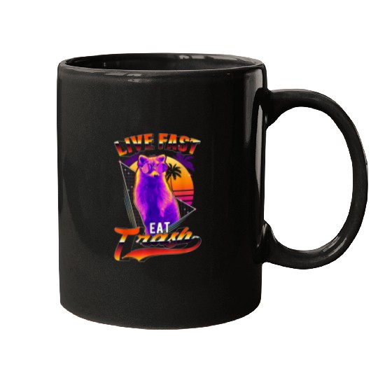 Raccoon Pet Live Fast Eat Trash Raccoon Vaporwave Red Panda 3 Mugs