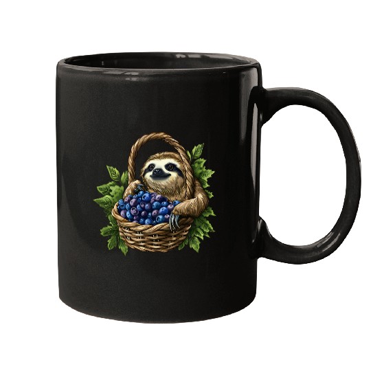 Sloth Pet Blueberry Sloth Blueberry Fruit Cute Sloth Animal Art Nature Mugs