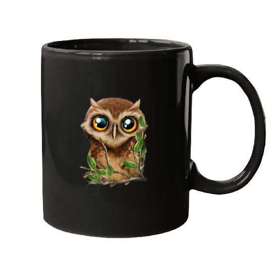 Owl Pet Face On A Branch Graphic Mugs