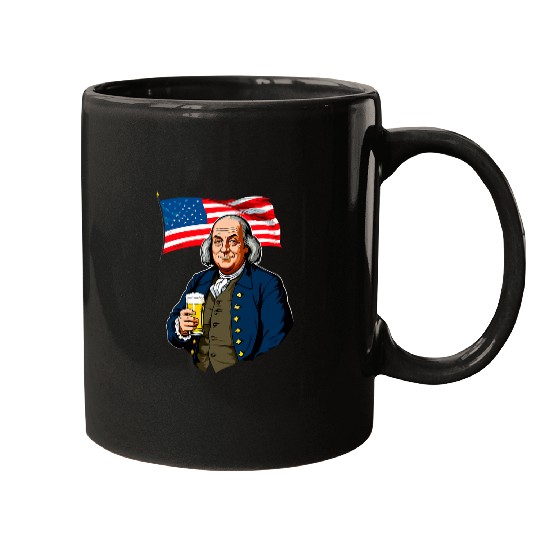 Beer Fun Benjamin Franklin With Beer Mug American Flag 8 Mugs
