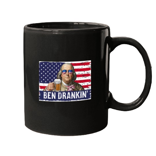 Beer Fun Ben Drankin Franklin Beer 4th of July vintages USA Flag Men 7 Mugs