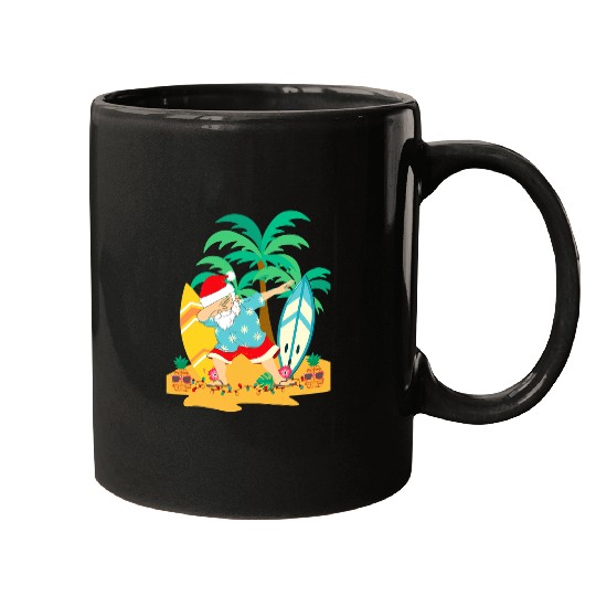 Surf Life Christmas in July Dabbings Santa Tropical Christmas Surfing Mugs