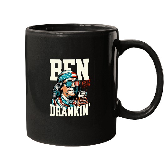 Beer Fun Ben Drankin 4th of July USA Beer Drinking Patriotic 6 Mugs