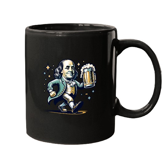 Beer Fun Benjamin Franklin With Beer Mug Celebrate Freedom Mugs