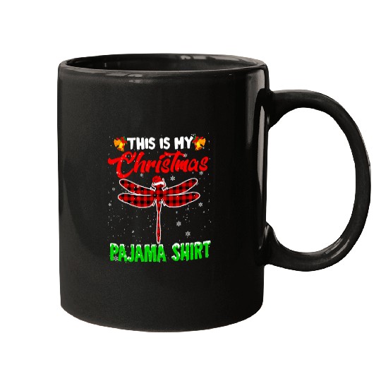 Christmas Pajama Funny Santa Red Plaid Dragonfly Christmas Mugs
