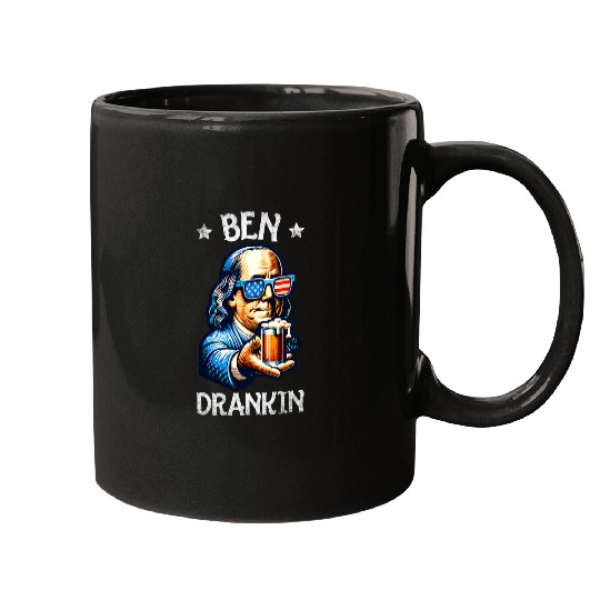 Beer Fun Ben Drankin 4th Of July USA Flag Men Drinking Beer 6 Mugs