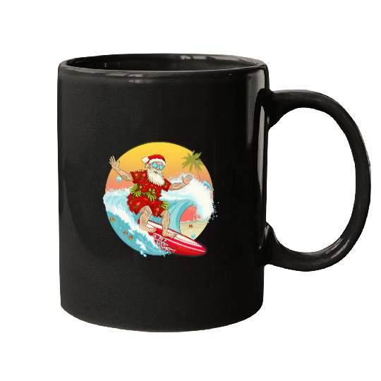 Surf Life Christmas In July Santa Hawaiian Summer Vacation Surfing Mugs