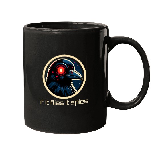 Red Eyed Raven Spy Agent Watch Drone Birds Spying Conspiracy Mugs