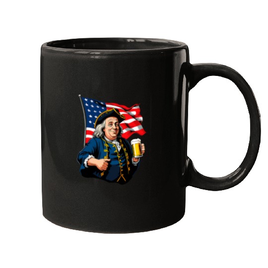 Beer Fun Benjamin Franklin With Beer Mug American Flag 6 Mugs