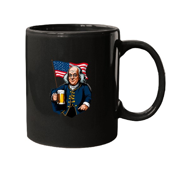 Beer Fun Benjamin Franklin With Beer Mug American Flag Mugs