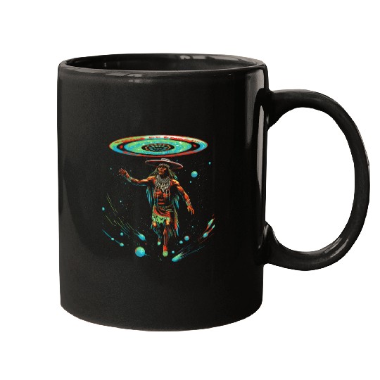 Alien UFO Native American Indian Encounter Graphic Art 2 Mugs