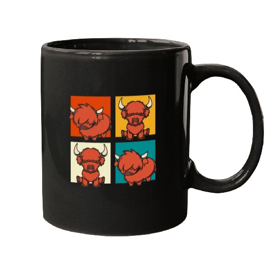Cow Lover Scottish Cattle Farmer Farm Animal Pop Art Highland Cow Mugs