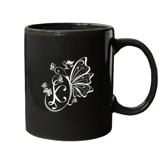 Butterfly Grunge Fairycore Aesthetic Letter K Monogram Goth Mugs