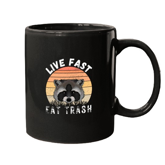 vintages Live Fast Eat Trash Funny Raccoon Camping Or Hiking Mugs