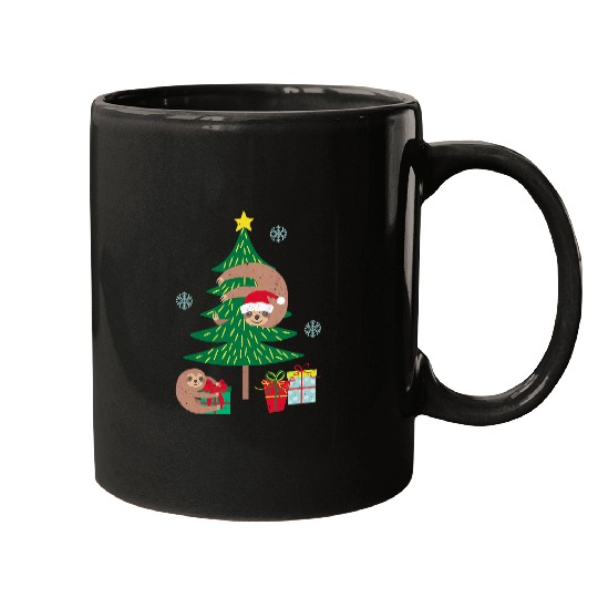 Sloth Pet with Santa Hat on Christmas Tree in Snow Gift Vintage Mugs